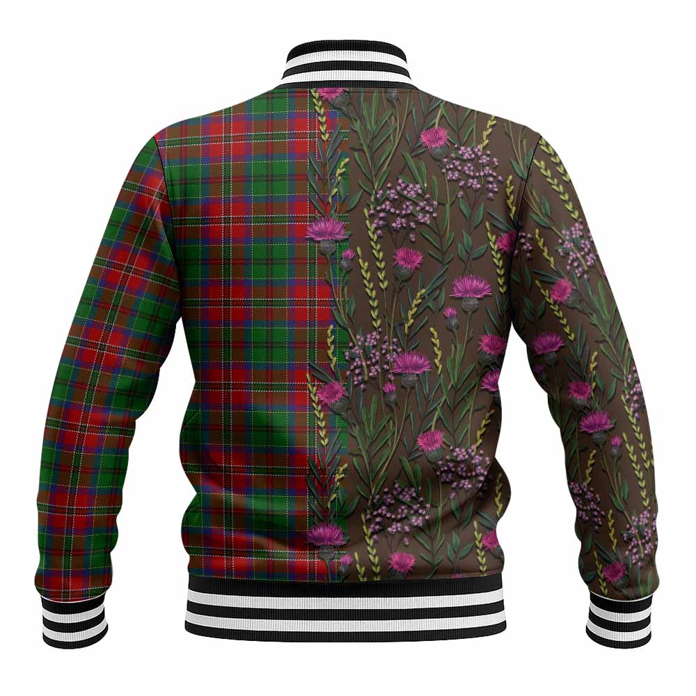 MacCulloch (McCulloch) Family Crest Tartan Baseball Jacket Scottish Thistle Flower Pattern Half Style - Tartan Vibes Clothing