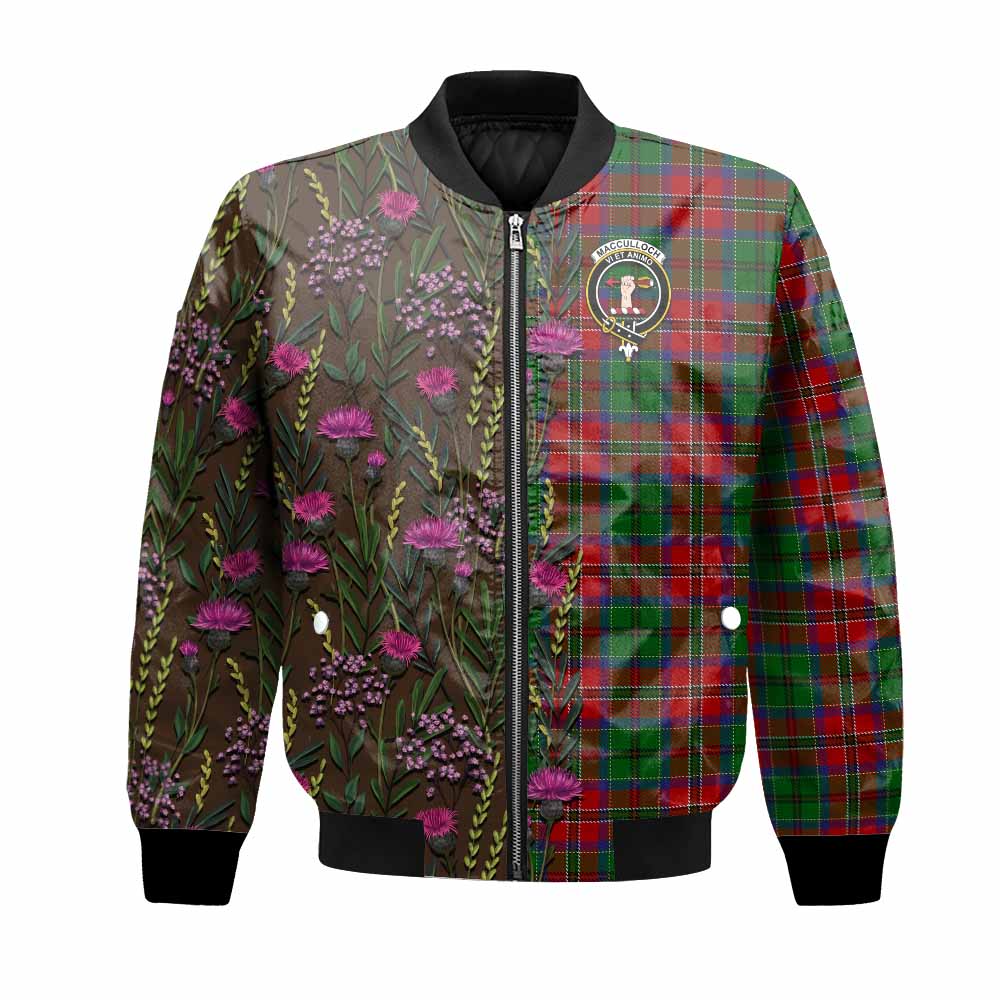 MacCulloch (McCulloch) Family Crest Tartan Bomber Jacket Scottish Thistle Flower Pattern Half Style - Tartan Vibes Clothing