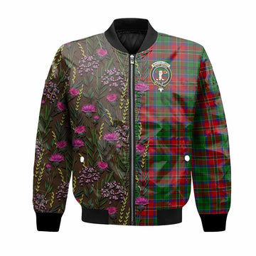 MacCulloch (McCulloch) Family Crest Tartan Bomber Jacket Scottish Thistle Flower Pattern Half Style