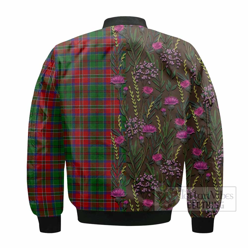 MacCulloch (McCulloch) Family Crest Tartan Bomber Jacket Scottish Thistle Flower Pattern Half Style - Tartan Vibes Clothing
