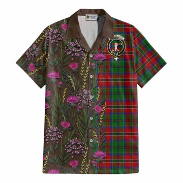MacCulloch (McCulloch) Family Crest Tartan Cotton Hawaiian Shirt Scottish Thistle Flower Pattern Half Style - Tartan Vibes Clothing