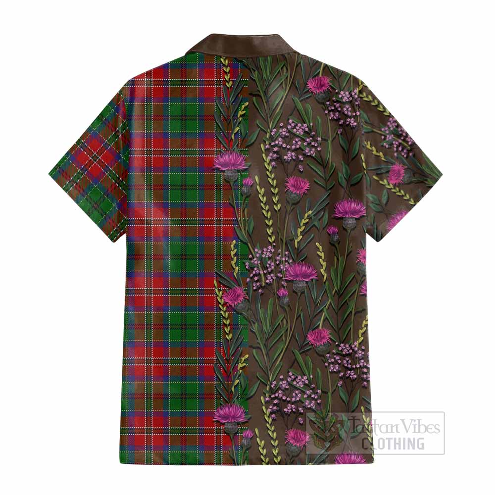 MacCulloch (McCulloch) Family Crest Tartan Cotton Hawaiian Shirt Scottish Thistle Flower Pattern Half Style - Tartan Vibes Clothing