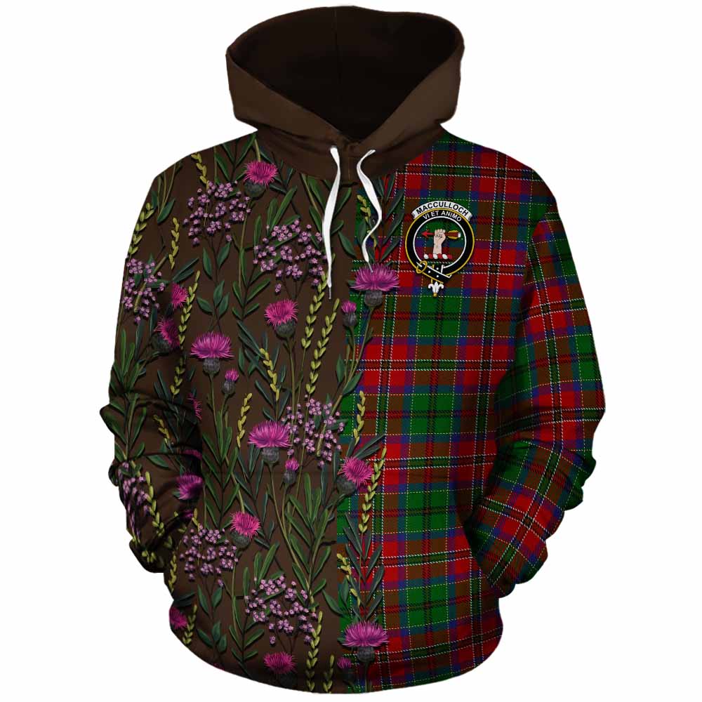 MacCulloch (McCulloch) Family Crest Tartan Cotton Hoodie Scottish Thistle Flower Pattern Half Style - Tartan Vibes Clothing