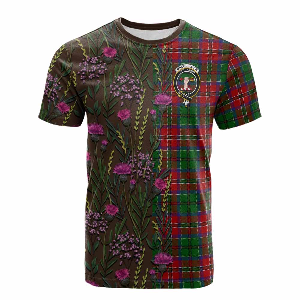MacCulloch (McCulloch) Family Crest Tartan Cotton T-shirt Scottish Thistle Flower Pattern Half Style - Tartan Vibes Clothing