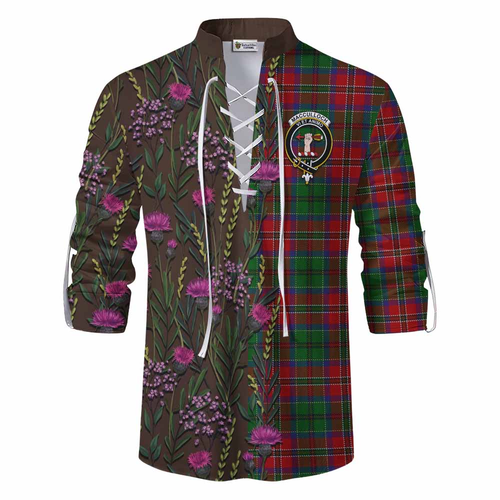 MacCulloch (McCulloch) Family Crest Tartan Ghillie Shirt Scottish Thistle Flower Pattern Half Style - Tartan Vibes Clothing