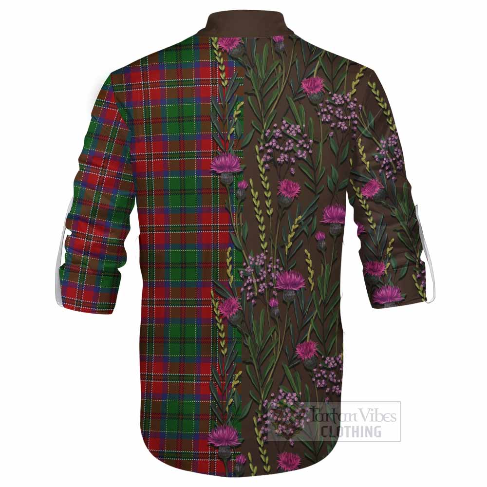 MacCulloch (McCulloch) Family Crest Tartan Ghillie Shirt Scottish Thistle Flower Pattern Half Style - Tartan Vibes Clothing