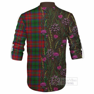 MacCulloch (McCulloch) Family Crest Tartan Ghillie Shirt Scottish Thistle Flower Pattern Half Style