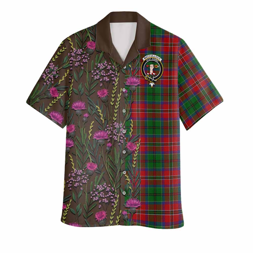 MacCulloch (McCulloch) Family Crest Tartan Hawaiian Shirt Scottish Thistle Flower Pattern Half Style - Tartan Vibes Clothing