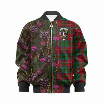 MacCulloch (McCulloch) Family Crest Tartan Kid Bomber Jacket Scottish Thistle Flower Pattern Half Style - Tartan Vibes Clothing