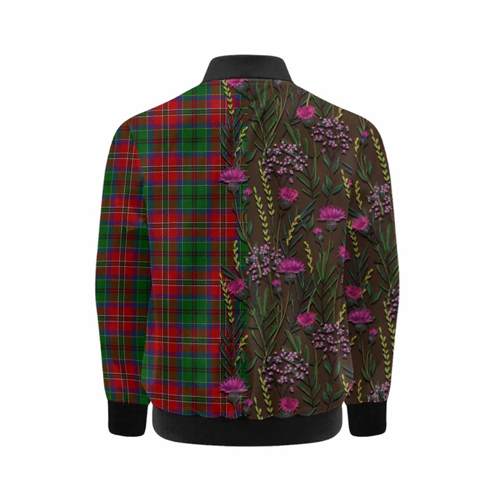 MacCulloch (McCulloch) Family Crest Tartan Kid Bomber Jacket Scottish Thistle Flower Pattern Half Style - Tartan Vibes Clothing