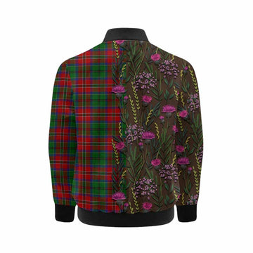 MacCulloch (McCulloch) Family Crest Tartan Kid Bomber Jacket Scottish Thistle Flower Pattern Half Style - Tartan Vibes Clothing