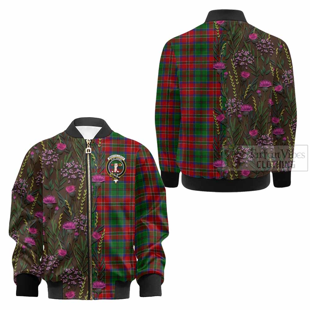 MacCulloch (McCulloch) Family Crest Tartan Kid Bomber Jacket Scottish Thistle Flower Pattern Half Style - Tartan Vibes Clothing