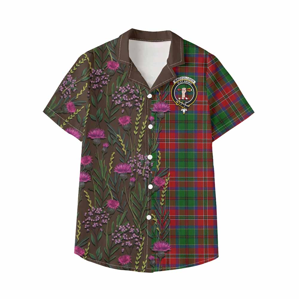 MacCulloch (McCulloch) Family Crest Tartan Kid Hawaiian Shirt Scottish Thistle Flower Pattern Half Style - Tartan Vibes Clothing