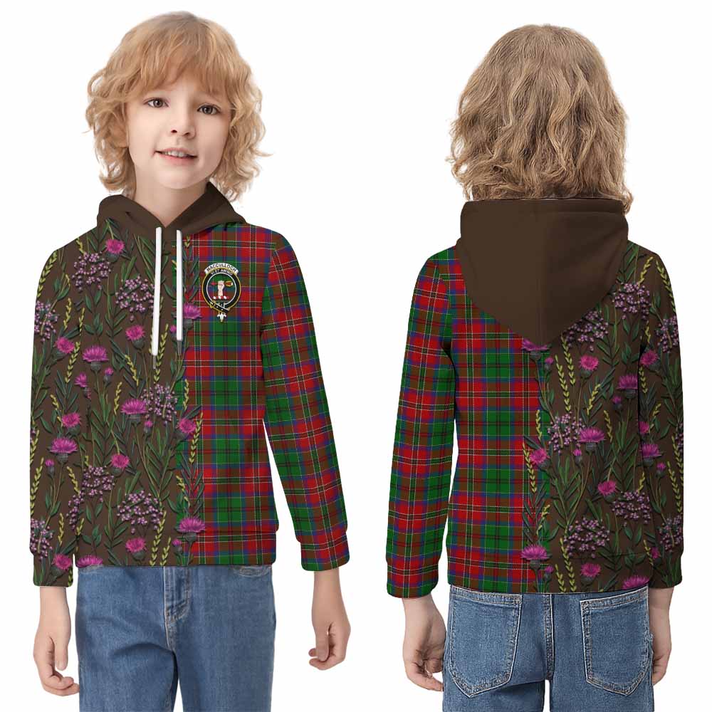 MacCulloch (McCulloch) Family Crest Tartan Kid Hoodie Scottish Thistle Flower Pattern Half Style - Tartan Vibes Clothing