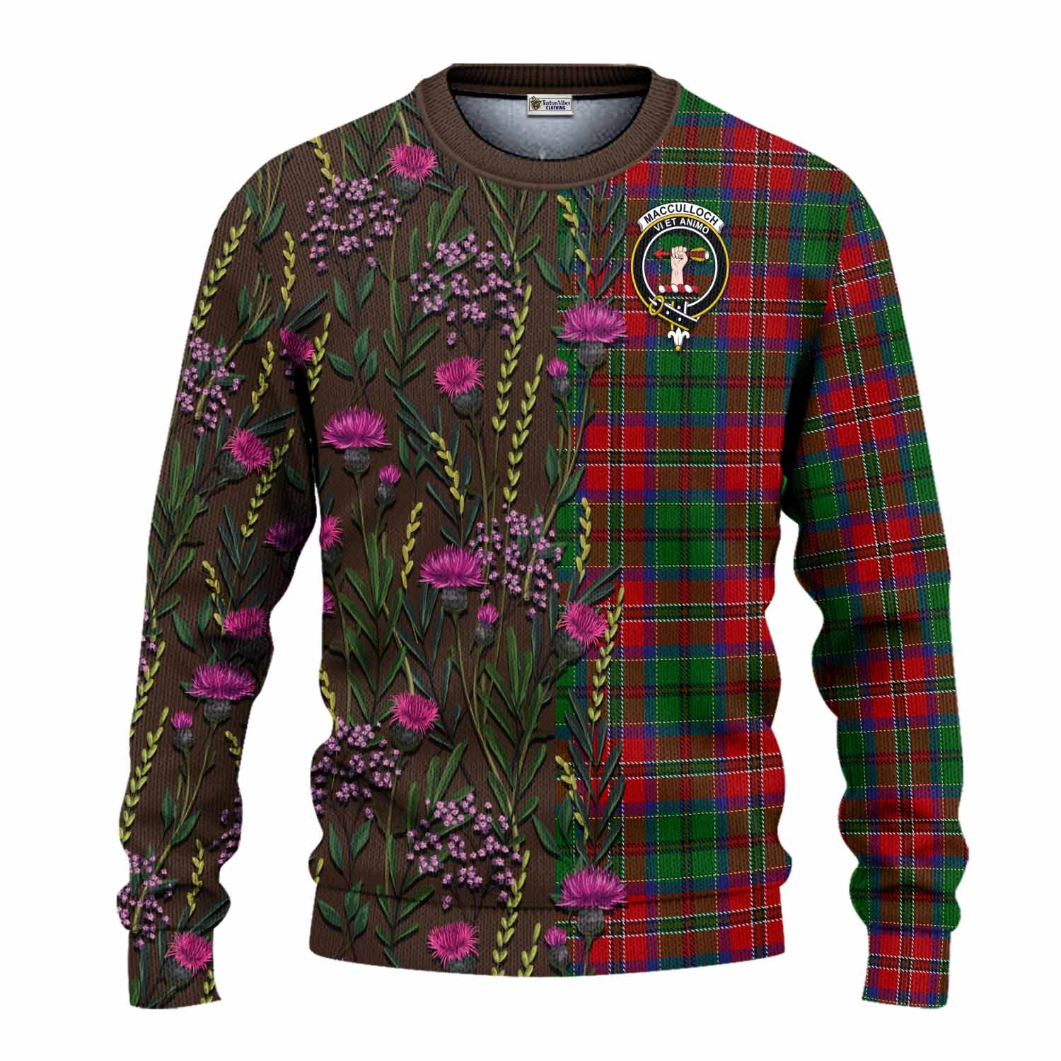 MacCulloch (McCulloch) Family Crest Tartan Knitted Sweater Scottish Thistle Flower Pattern Half Style - Tartan Vibes Clothing