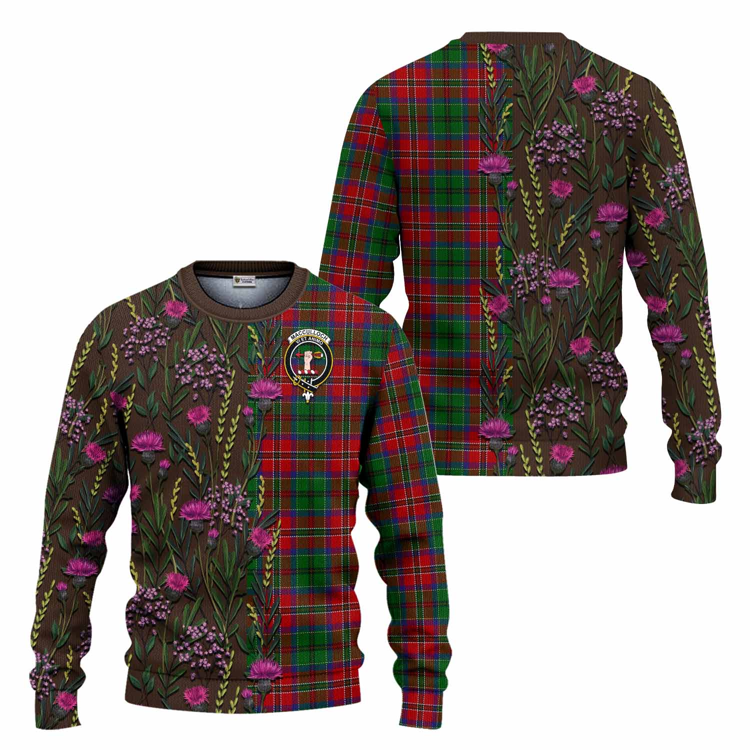 MacCulloch (McCulloch) Family Crest Tartan Knitted Sweater Scottish Thistle Flower Pattern Half Style - Tartan Vibes Clothing