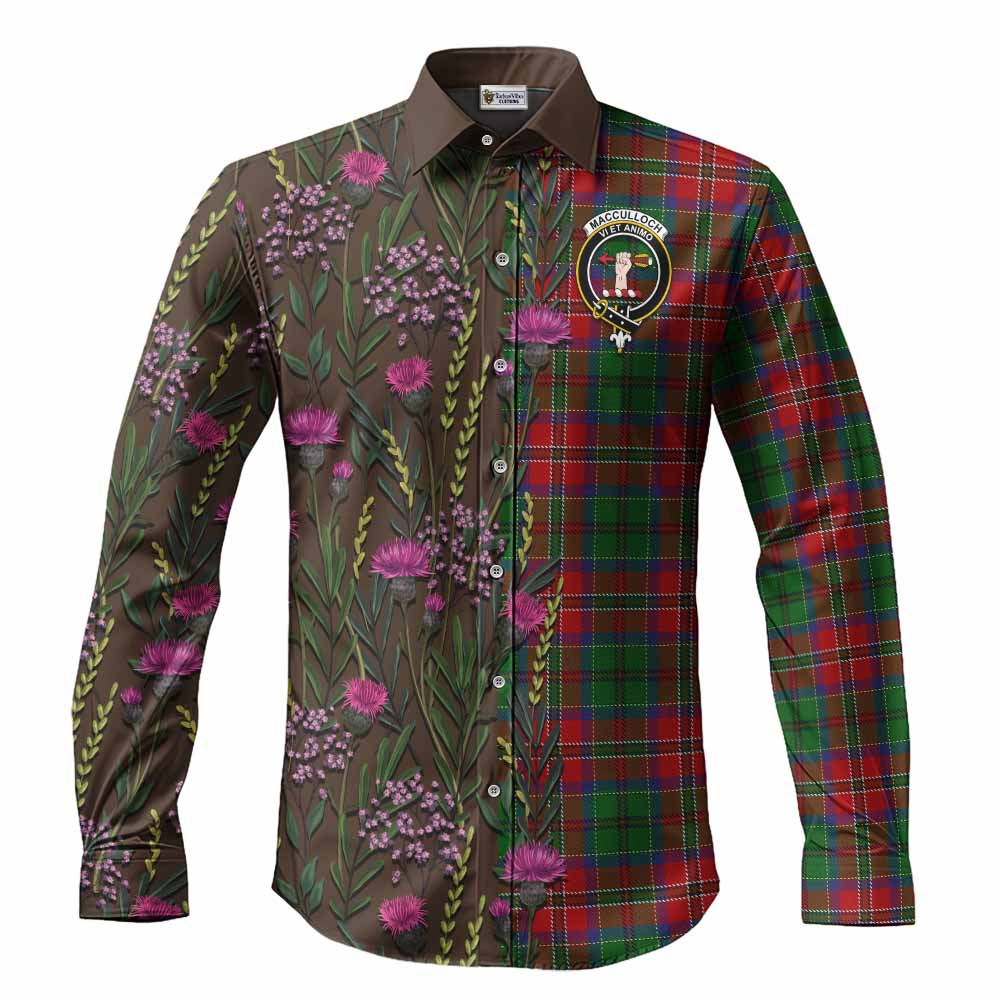 MacCulloch (McCulloch) Family Crest Tartan Long Sleeve Button Shirts Scottish Thistle Flower Pattern Half Style - Tartan Vibes Clothing