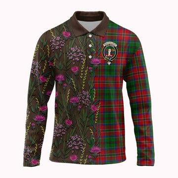 MacCulloch (McCulloch) Family Crest Tartan Long Sleeve Polo Shirt Scottish Thistle Flower Pattern Half Style