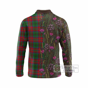 MacCulloch (McCulloch) Family Crest Tartan Long Sleeve Polo Shirt Scottish Thistle Flower Pattern Half Style