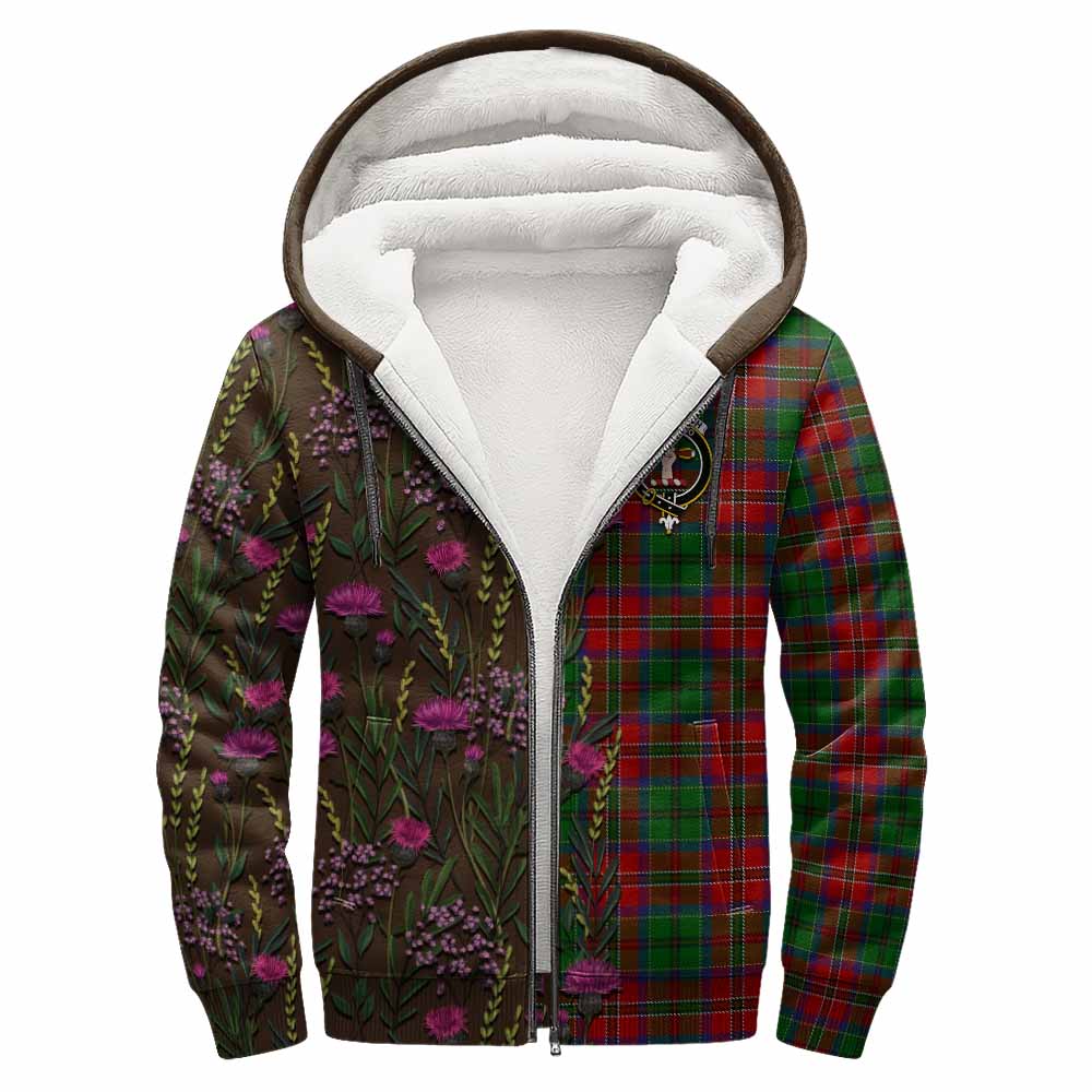 MacCulloch (McCulloch) Family Crest Tartan Sherpa Hoodie Scottish Thistle Flower Pattern Half Style - Tartan Vibes Clothing