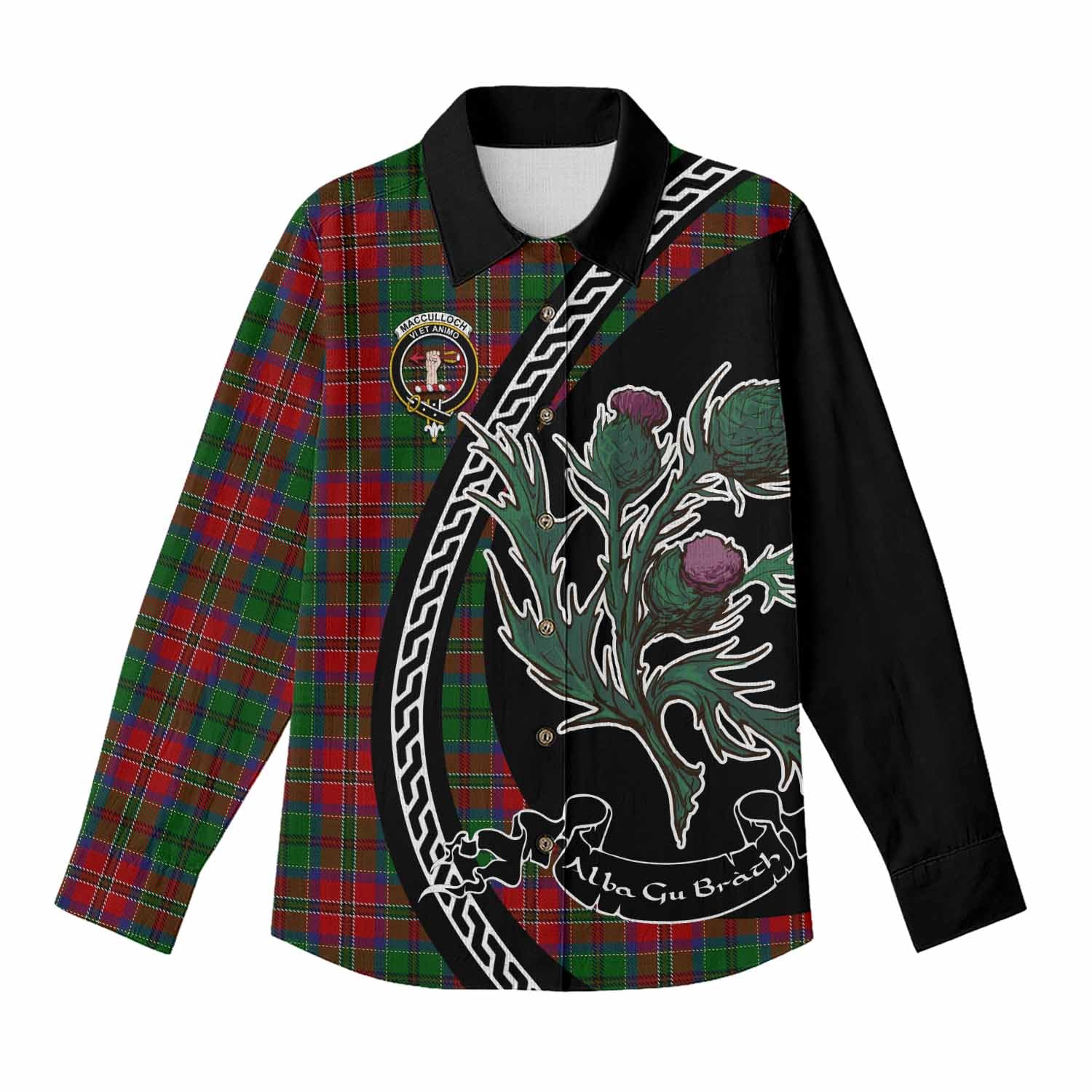 MacCulloch (McCulloch) Family Crest Tartan Women Casual Shirt Alba Thistle Inspired - Tartan Vibes Clothing