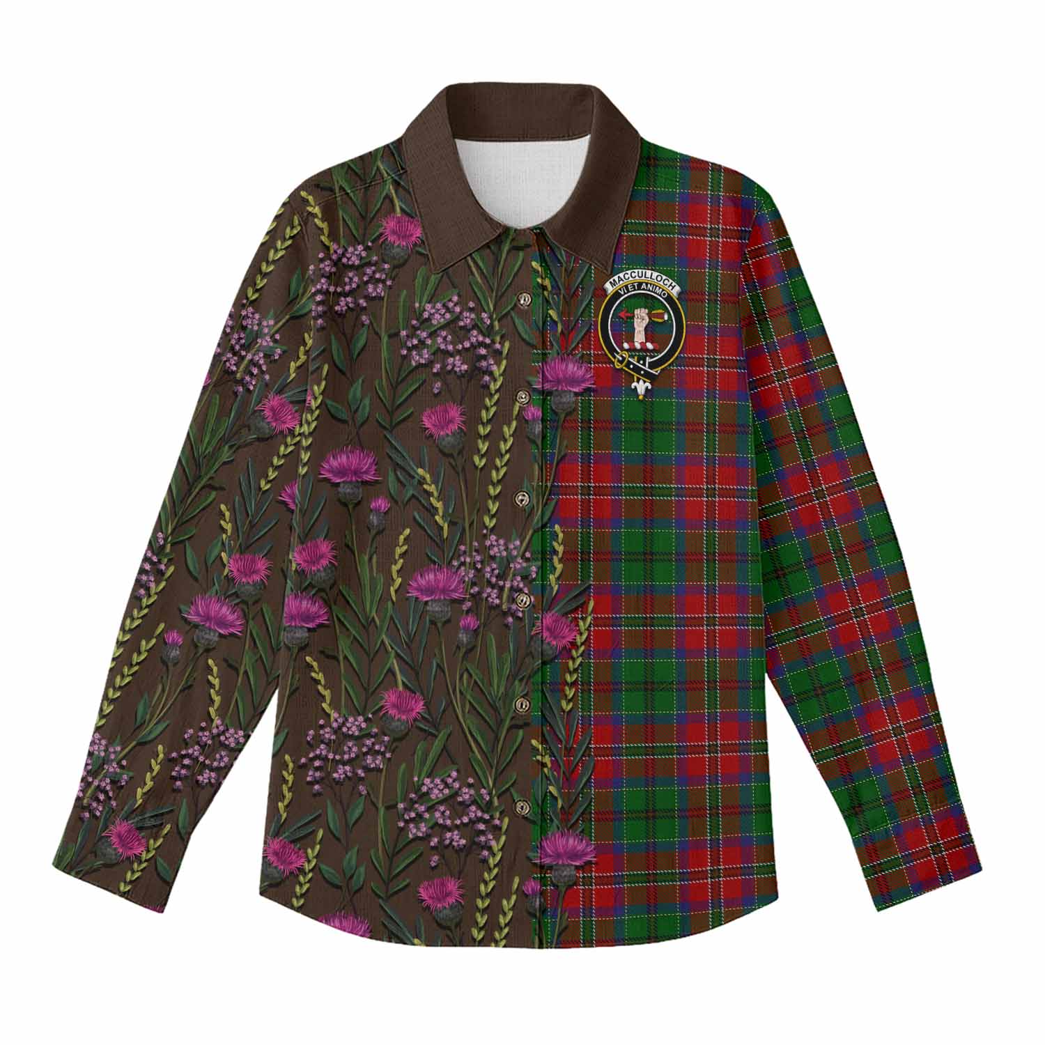 MacCulloch (McCulloch) Family Crest Tartan Women Casual Shirt Scottish Thistle Flower Pattern Half Style - Tartan Vibes Clothing