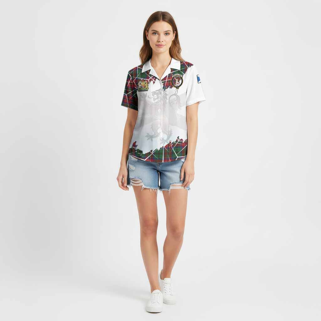 MacCulloch (McCulloch) Tartan Cotton Hawaiian Shirt with Family Crest and Lion Rampant Grunge Style