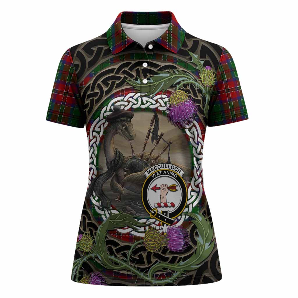 MacCulloch (McCulloch) Tartan Crest Bagpipe Nessie Women Polo Shirt Scottish Loch Ness Monster Celtic Thistle