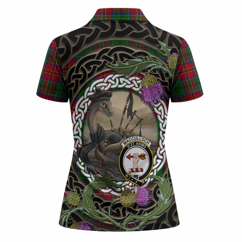 MacCulloch (McCulloch) Tartan Crest Bagpipe Nessie Women Polo Shirt Scottish Loch Ness Monster Celtic Thistle
