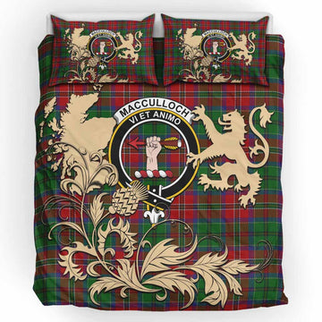 MacCulloch (McCulloch) Tartan Crest Bedding Set with Scottish Iconic Symbols 