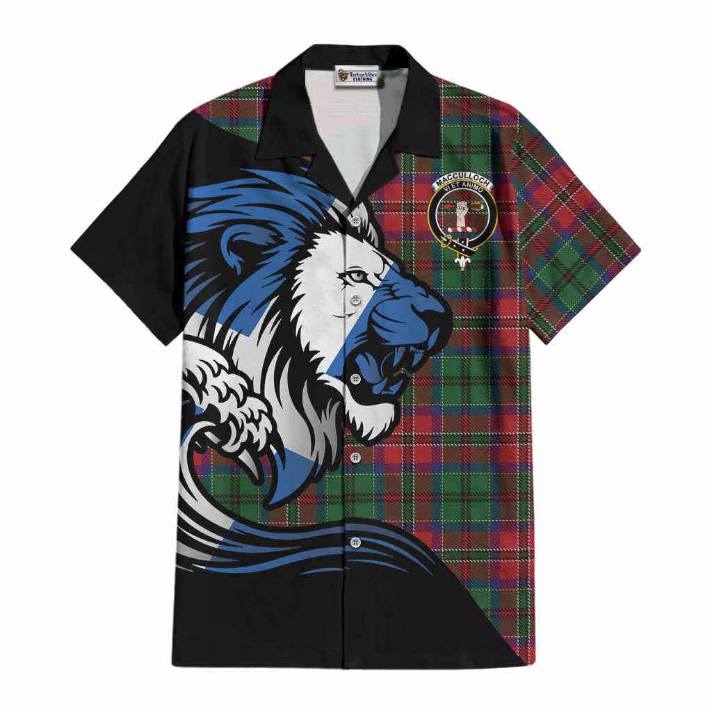 MacCulloch (McCulloch) Tartan Crest Cotton Hawaiian Shirt Scottish Golden Lions Wave Flow