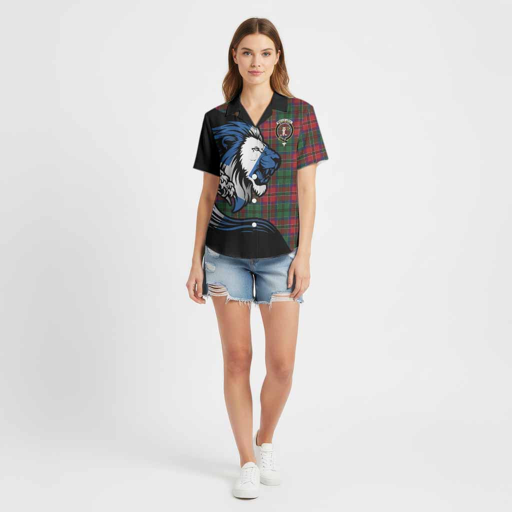 MacCulloch (McCulloch) Tartan Crest Cotton Hawaiian Shirt Scottish Golden Lions Wave Flow