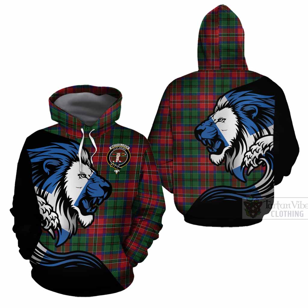 MacCulloch (McCulloch) Tartan Crest Cotton Hoodie Scottish Golden Lions Wave Flow
