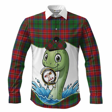 MacCulloch (McCulloch) Tartan Crest Cute Nessie Long Sleeve Button Shirts Scottish Loch Ness Monster