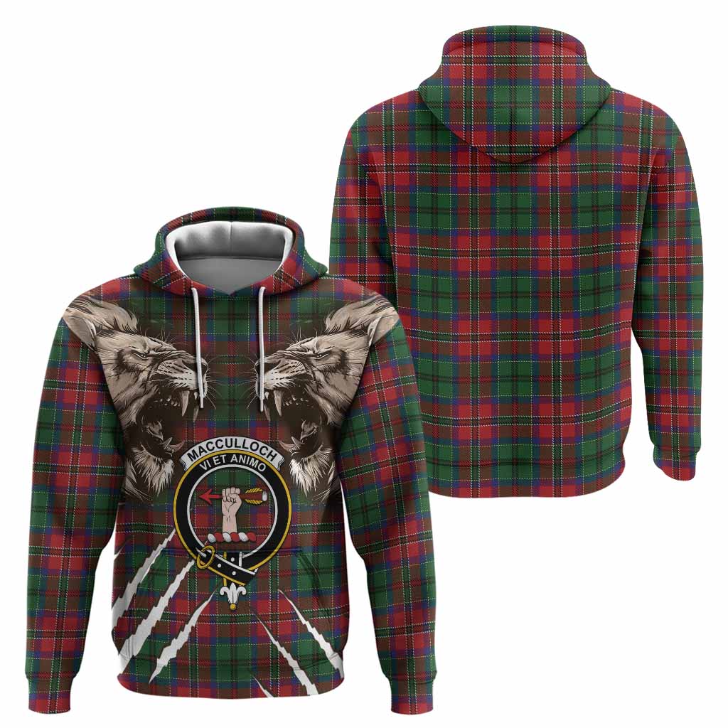 MacCulloch (McCulloch) Tartan Crest Hoodie Ferocious Lion Style