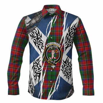 MacCulloch (McCulloch) Tartan Crest Long Sleeve Button Shirts Scotland Flag Ripped Tribal Design