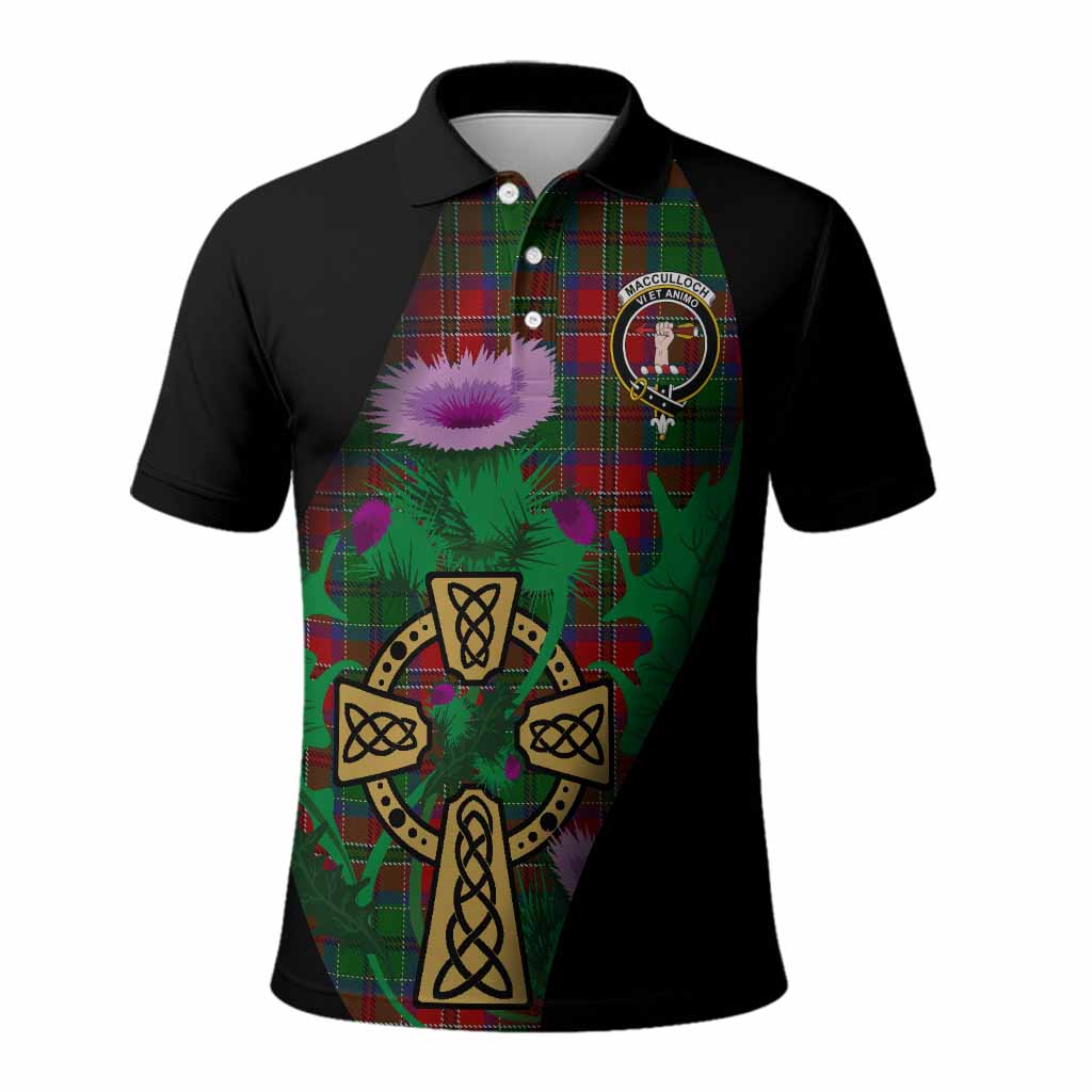 MacCulloch (McCulloch) Tartan Crest Polo Shirt Celtic Cross Thistle Flowers