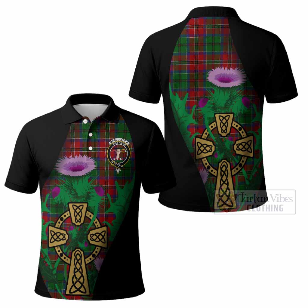 MacCulloch (McCulloch) Tartan Crest Polo Shirt Celtic Cross Thistle Flowers