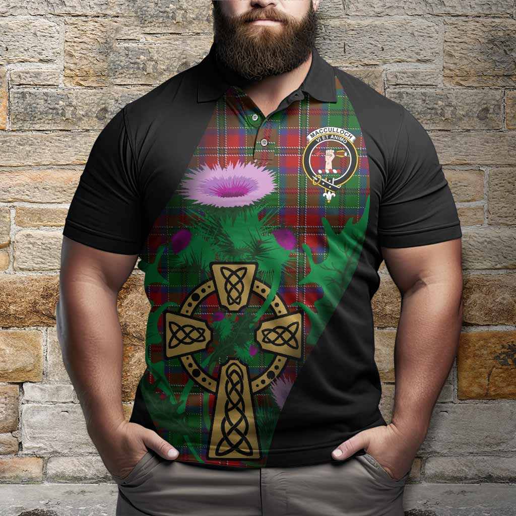 MacCulloch (McCulloch) Tartan Crest Polo Shirt Celtic Cross Thistle Flowers
