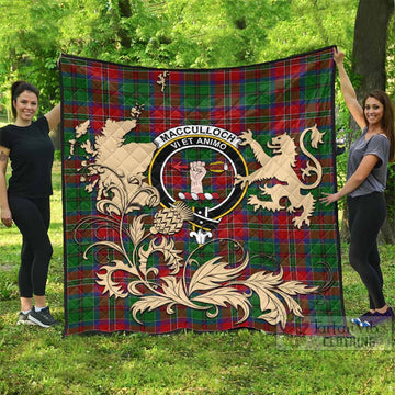 MacCulloch (McCulloch) Tartan Crest Premium Quilt with Scottish Iconic Symbols 