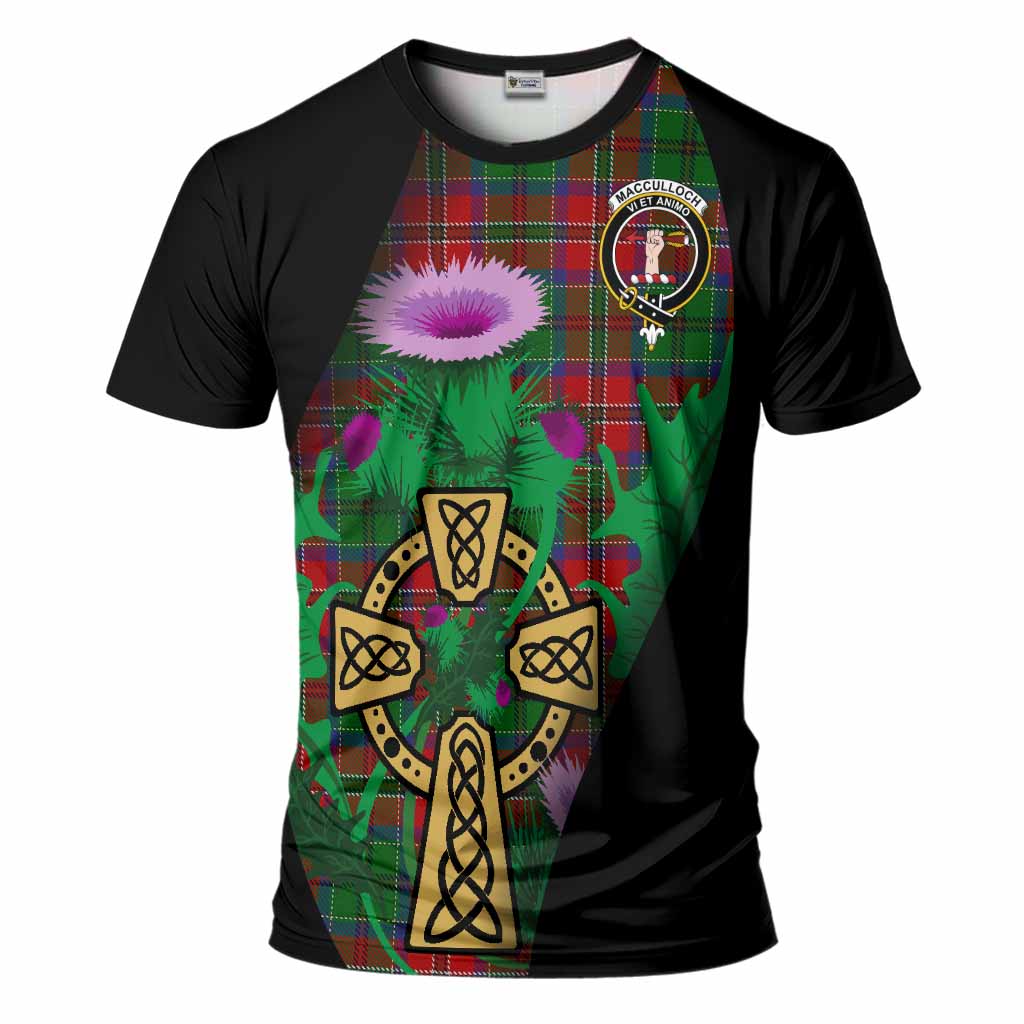 MacCulloch (McCulloch) Tartan Crest T-Shirt Celtic Cross Thistle Flowers