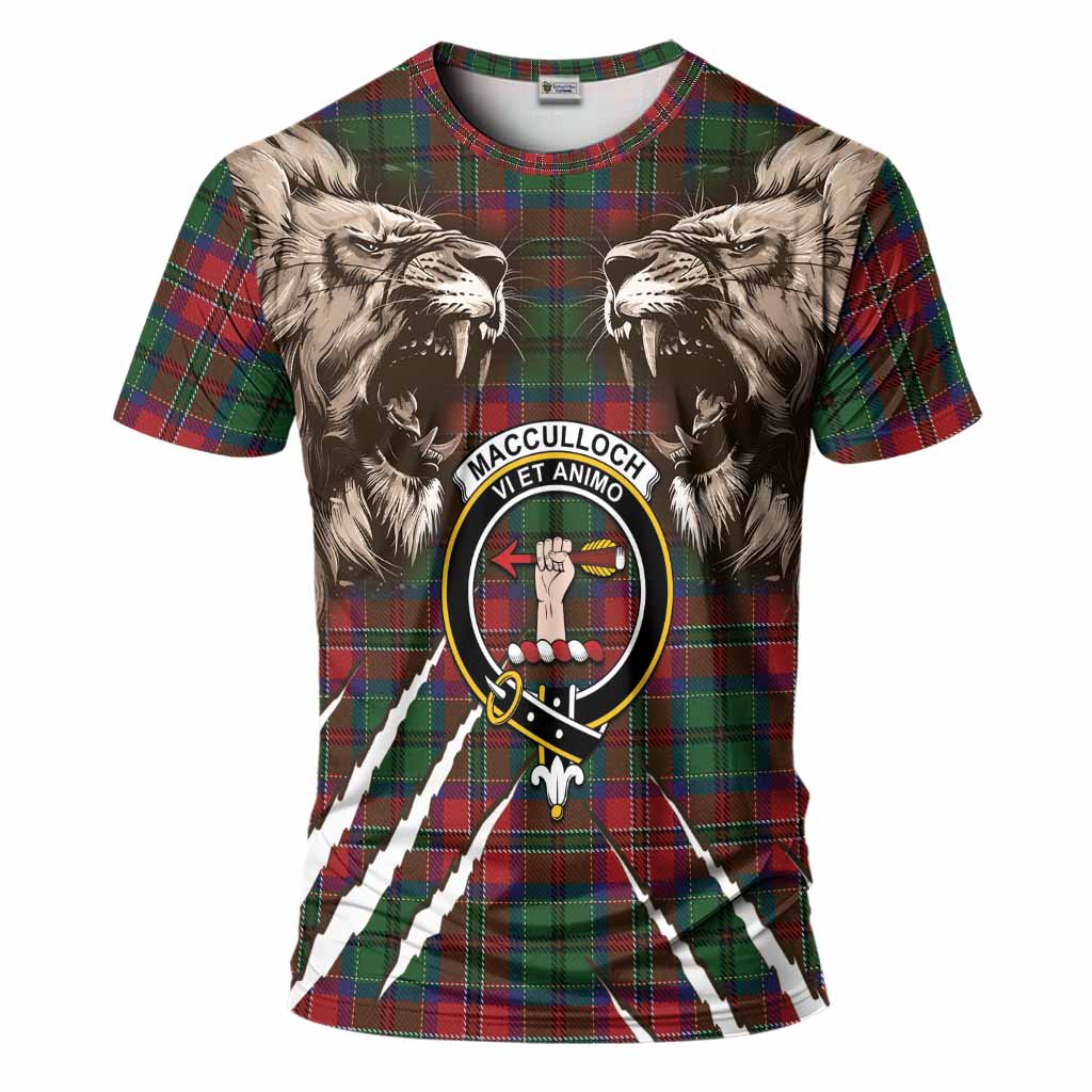 MacCulloch (McCulloch) Tartan Crest T-Shirt Ferocious Lion Style