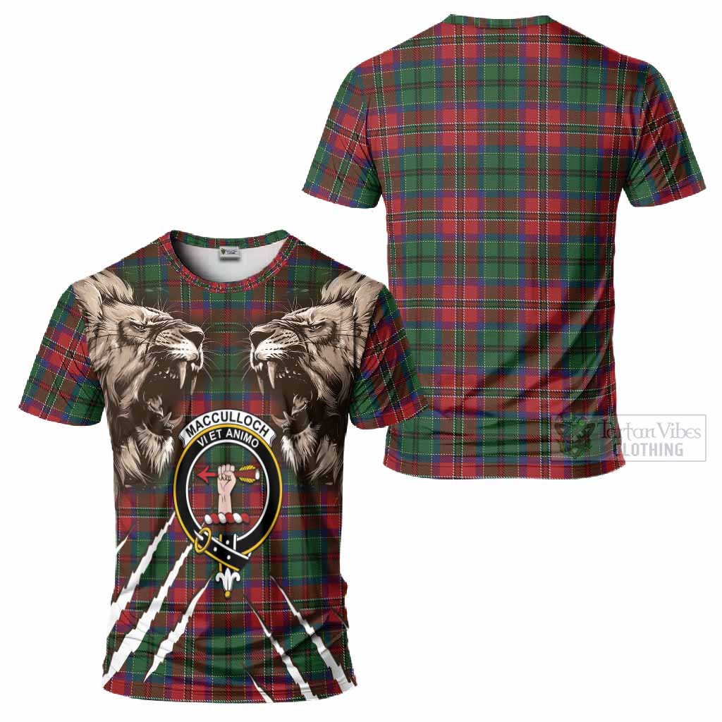 MacCulloch (McCulloch) Tartan Crest T-Shirt Ferocious Lion Style