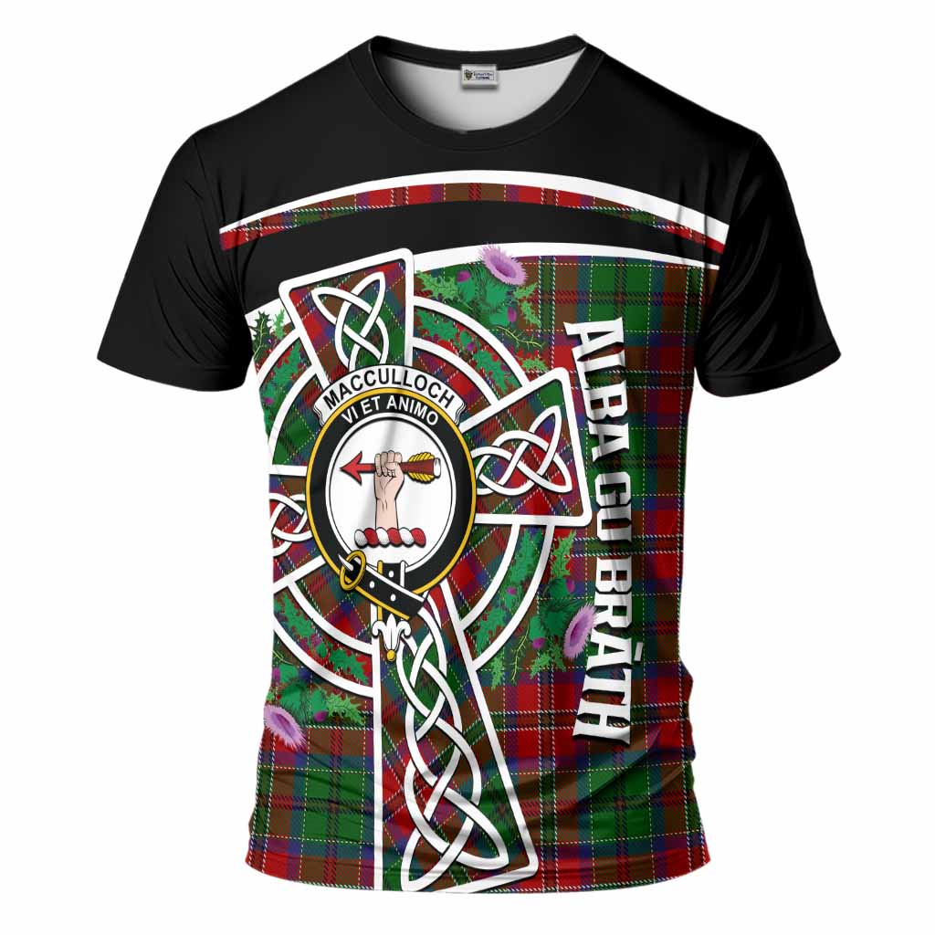 MacCulloch (McCulloch) Tartan Crest T-Shirt Scottish Thistle Celtic Cross Alba Gu Brath