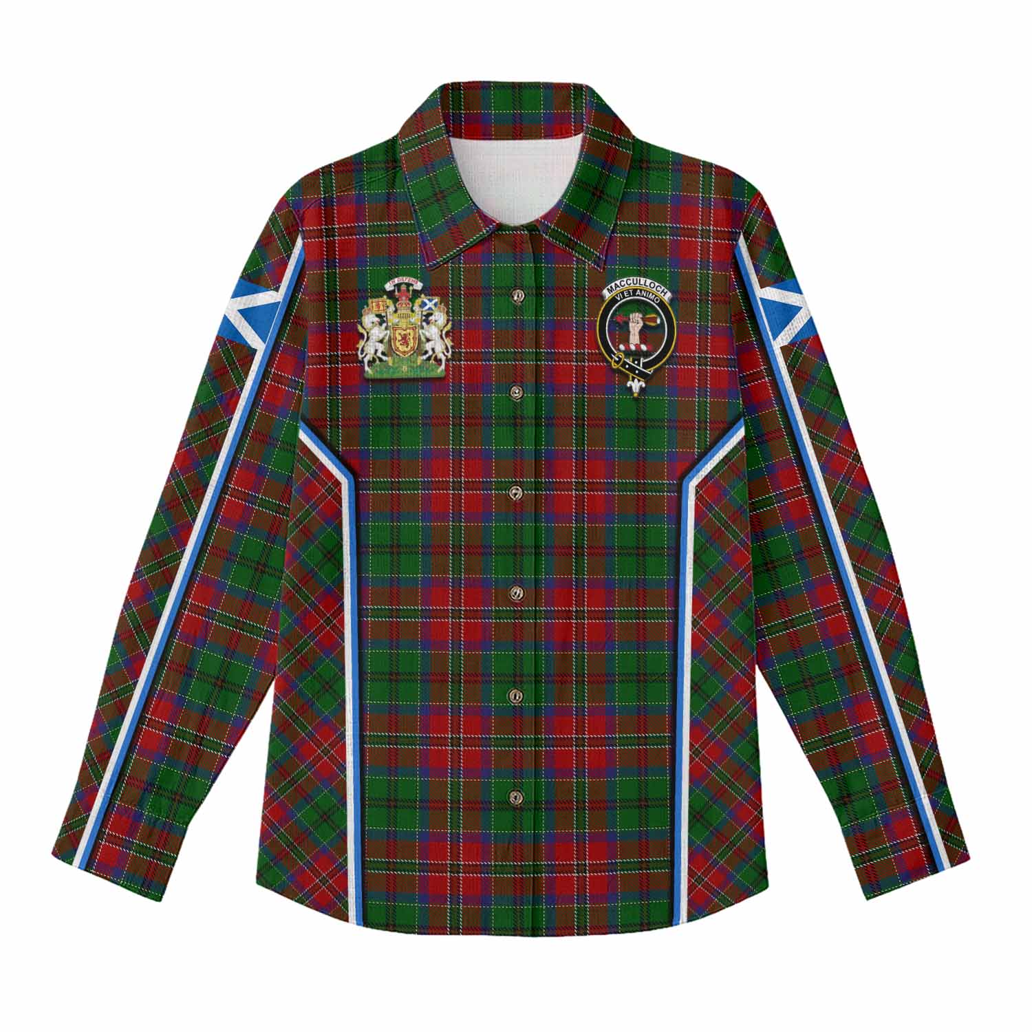 MacCulloch (McCulloch) Tartan Crest Women Casual Shirt Scotland Coat of Arm Flag Style - Tartan Vibes Clothing