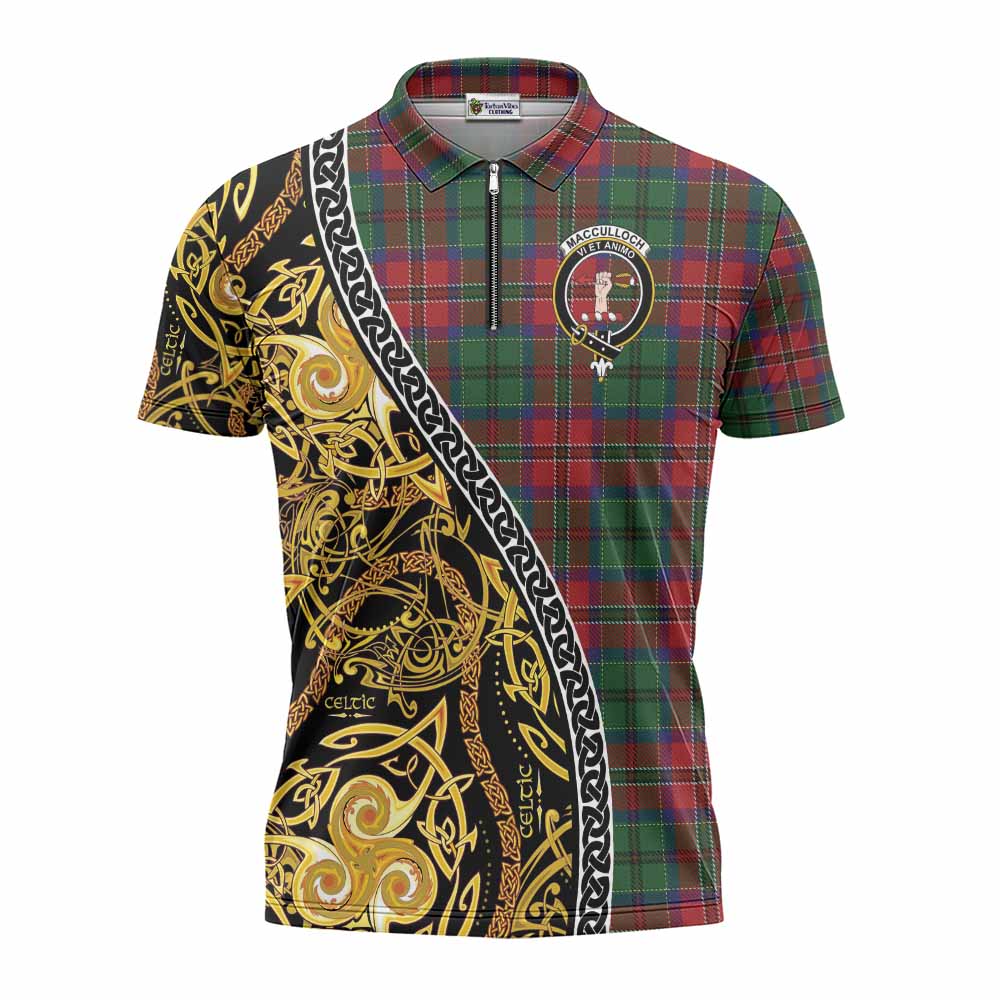 MacCulloch (McCulloch) Tartan Crest Zipper Polo Shirt Celtic Knot and Triple Trickle Spiral Symbols