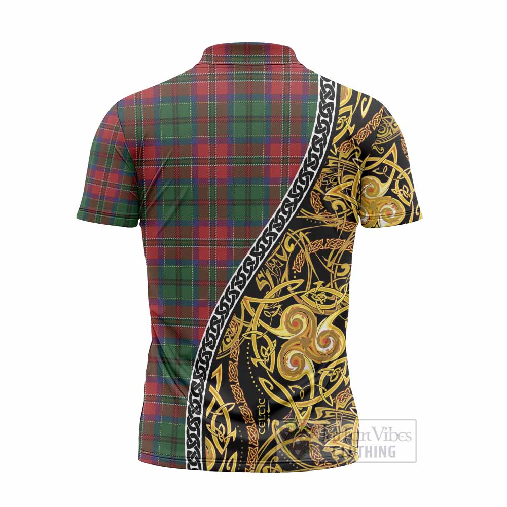 MacCulloch (McCulloch) Tartan Crest Zipper Polo Shirt Celtic Knot and Triple Trickle Spiral Symbols