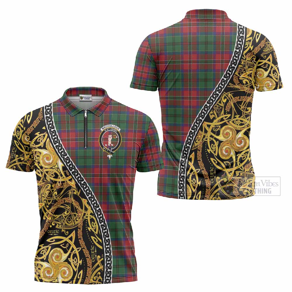 MacCulloch (McCulloch) Tartan Crest Zipper Polo Shirt Celtic Knot and Triple Trickle Spiral Symbols
