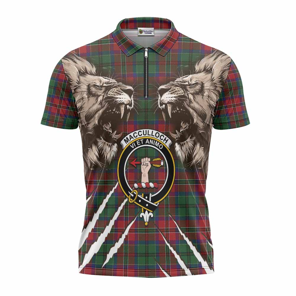 MacCulloch (McCulloch) Tartan Crest Zipper Polo Shirt Ferocious Lion Style