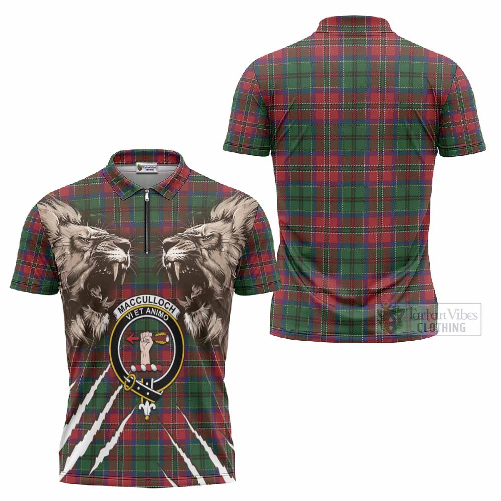 MacCulloch (McCulloch) Tartan Crest Zipper Polo Shirt Ferocious Lion Style